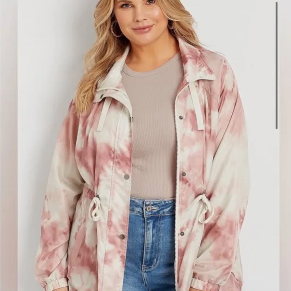 Maurices Pink and White Utility Jacket with Tie-Dye Effect